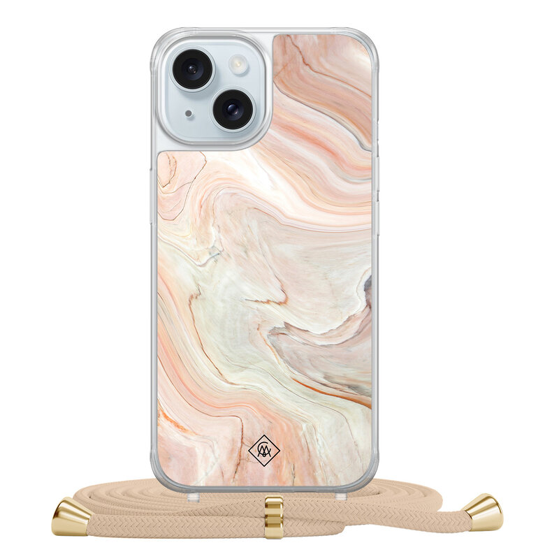 Casimoda iPhone 15 hoesje met beige koord - Marmer waves