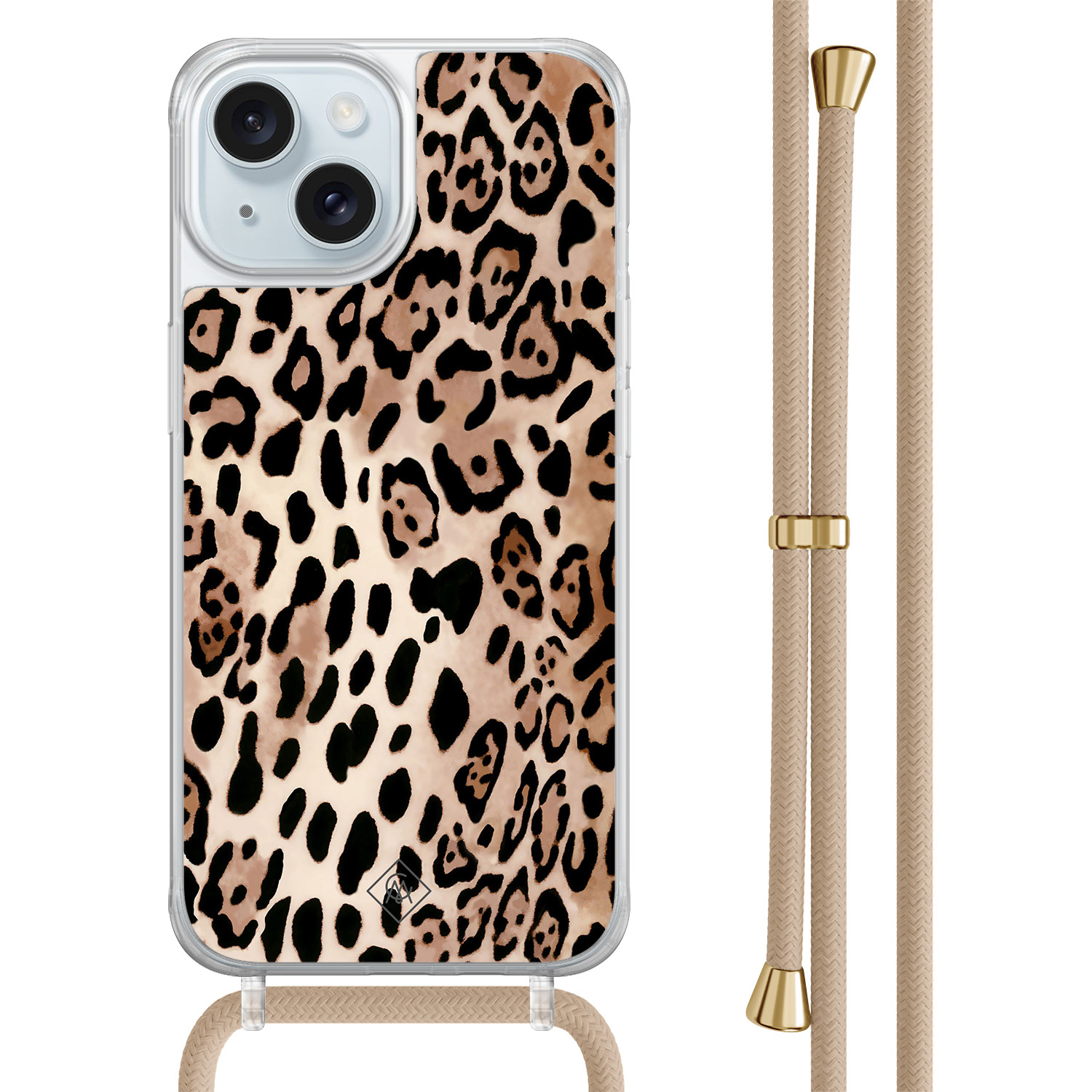 iPhone 15 hoesje met beige koord - Golden wildcat