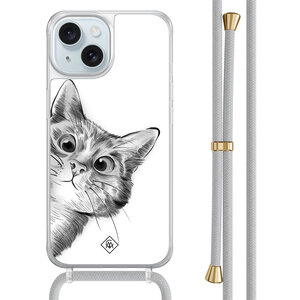 Casimoda iPhone 15 hoesje met grijs koord - Peekaboo kat