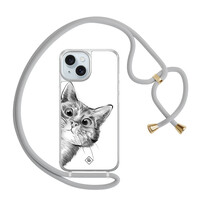 Casimoda iPhone 15 hoesje met grijs koord - Peekaboo kat