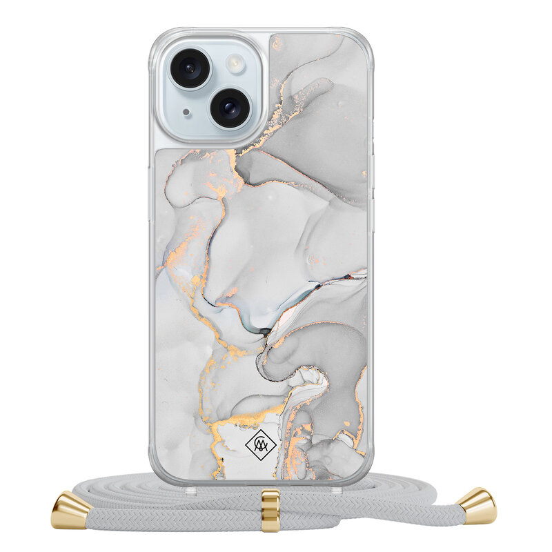 Casimoda iPhone 15 hoesje met grijs koord - Marmer grijs