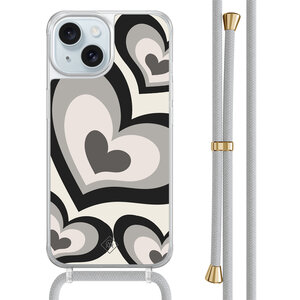 Casimoda iPhone 15 hoesje met grijs koord - Hart swirl zwart