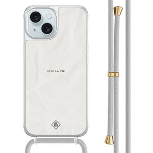 Casimoda iPhone 15 hoesje met grijs koord - Vive la vie