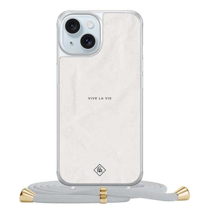Casimoda iPhone 15 hoesje met grijs koord - Vive la vie