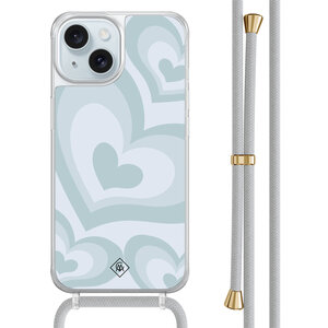Casimoda iPhone 15 hoesje met grijs koord - Hart swirl blauw
