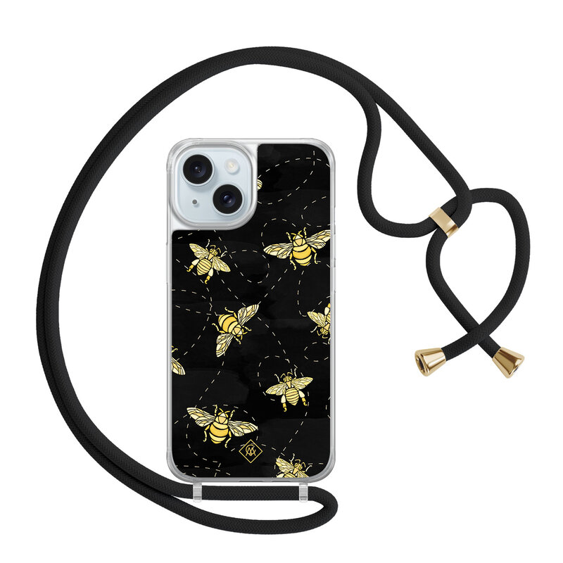 Casimoda iPhone 15 hoesje met zwart koord - Bee happy