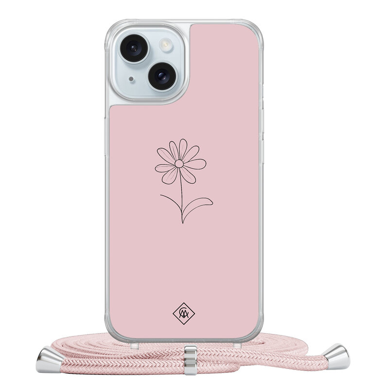 Casimoda iPhone 15 hoesje met rosegoud koord - Madeliefje