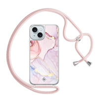 Casimoda iPhone 15 hoesje met rosegoud koord - Purple sky