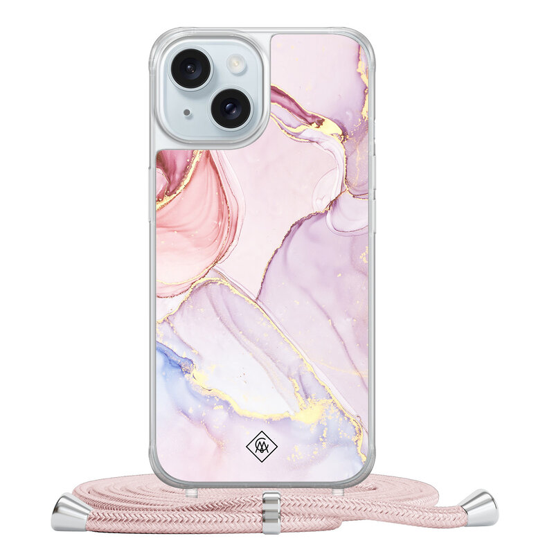 Casimoda iPhone 15 hoesje met rosegoud koord - Purple sky
