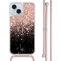 Casimoda iPhone 15 hoesje met rosegoud koord - Marmer twist