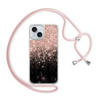 Casimoda iPhone 15 hoesje met rosegoud koord - Marmer twist