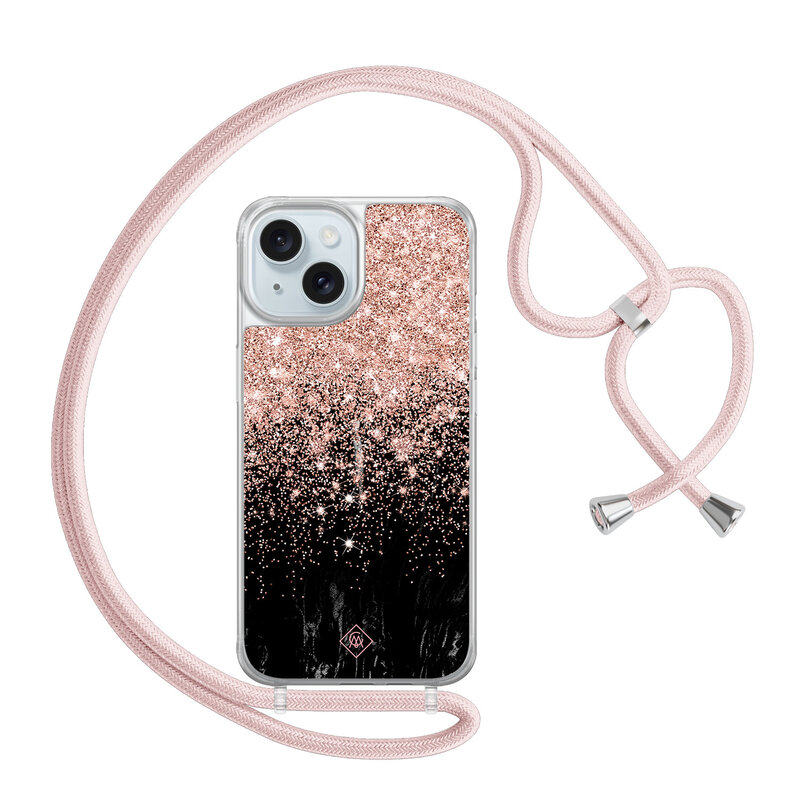 Casimoda iPhone 15 hoesje met rosegoud koord - Marmer twist