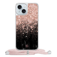 Casimoda iPhone 15 hoesje met rosegoud koord - Marmer twist