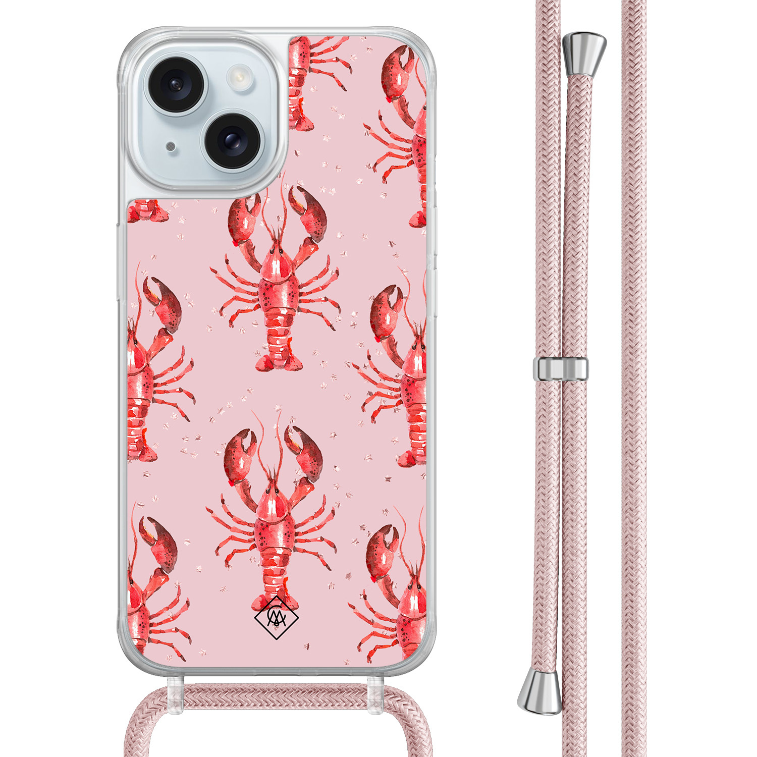 iPhone 15 hoesje met rosegoud koord - Lobster