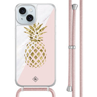 Casimoda iPhone 15 hoesje met rosegoud koord - Ananas