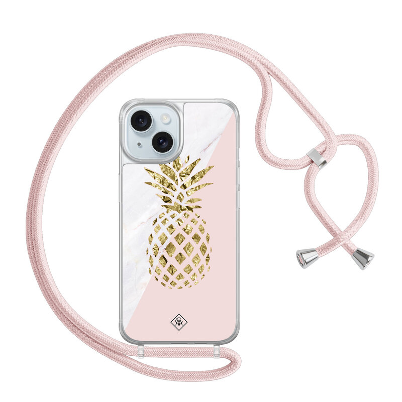 Casimoda iPhone 15 hoesje met rosegoud koord - Ananas