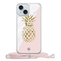 Casimoda iPhone 15 hoesje met rosegoud koord - Ananas