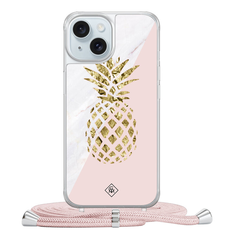 Casimoda iPhone 15 hoesje met rosegoud koord - Ananas