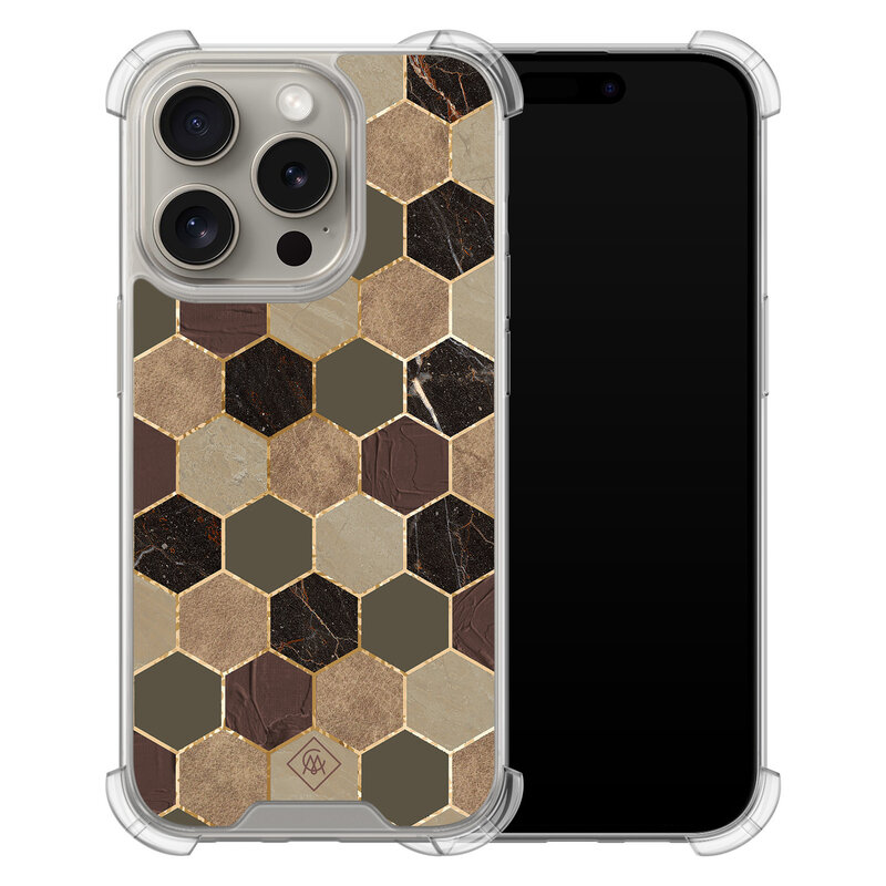 Casimoda iPhone 15 Pro shockproof hoesje - Kubus groen bruin