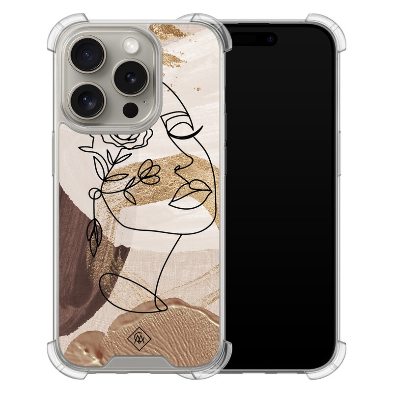 Casimoda iPhone 15 Pro shockproof hoesje - Abstract gezicht bruin