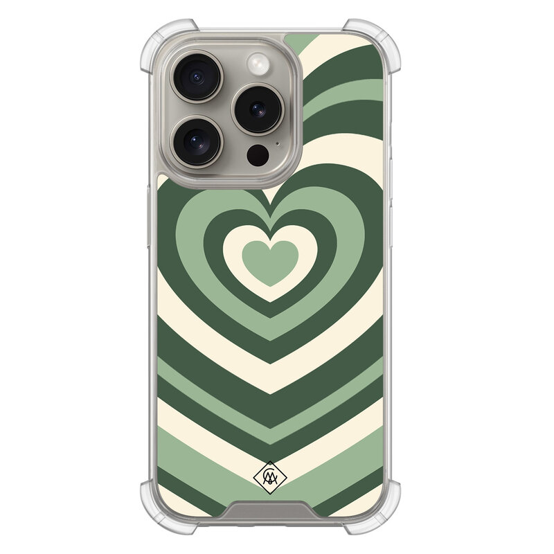 Casimoda iPhone 15 Pro shockproof hoesje - Groen hart swirl