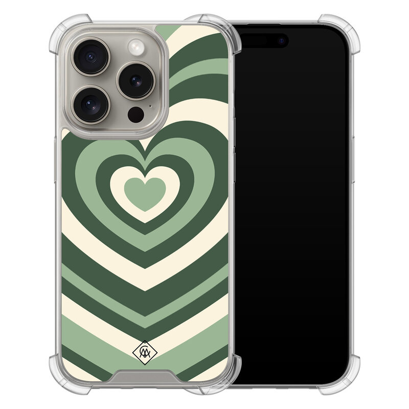 Casimoda iPhone 15 Pro shockproof hoesje - Groen hart swirl