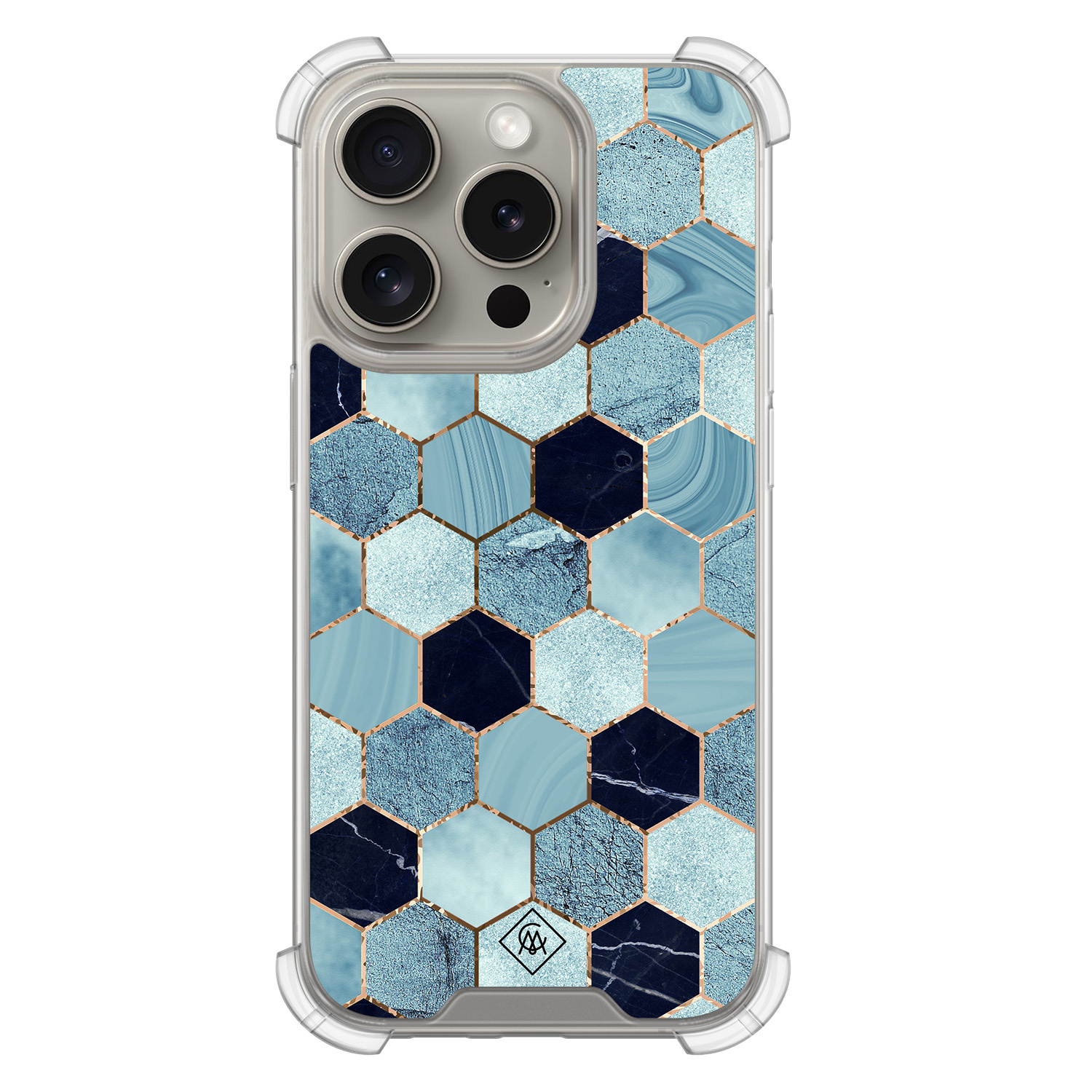 iPhone 15 Pro shockproof hoesje - Blue cubes