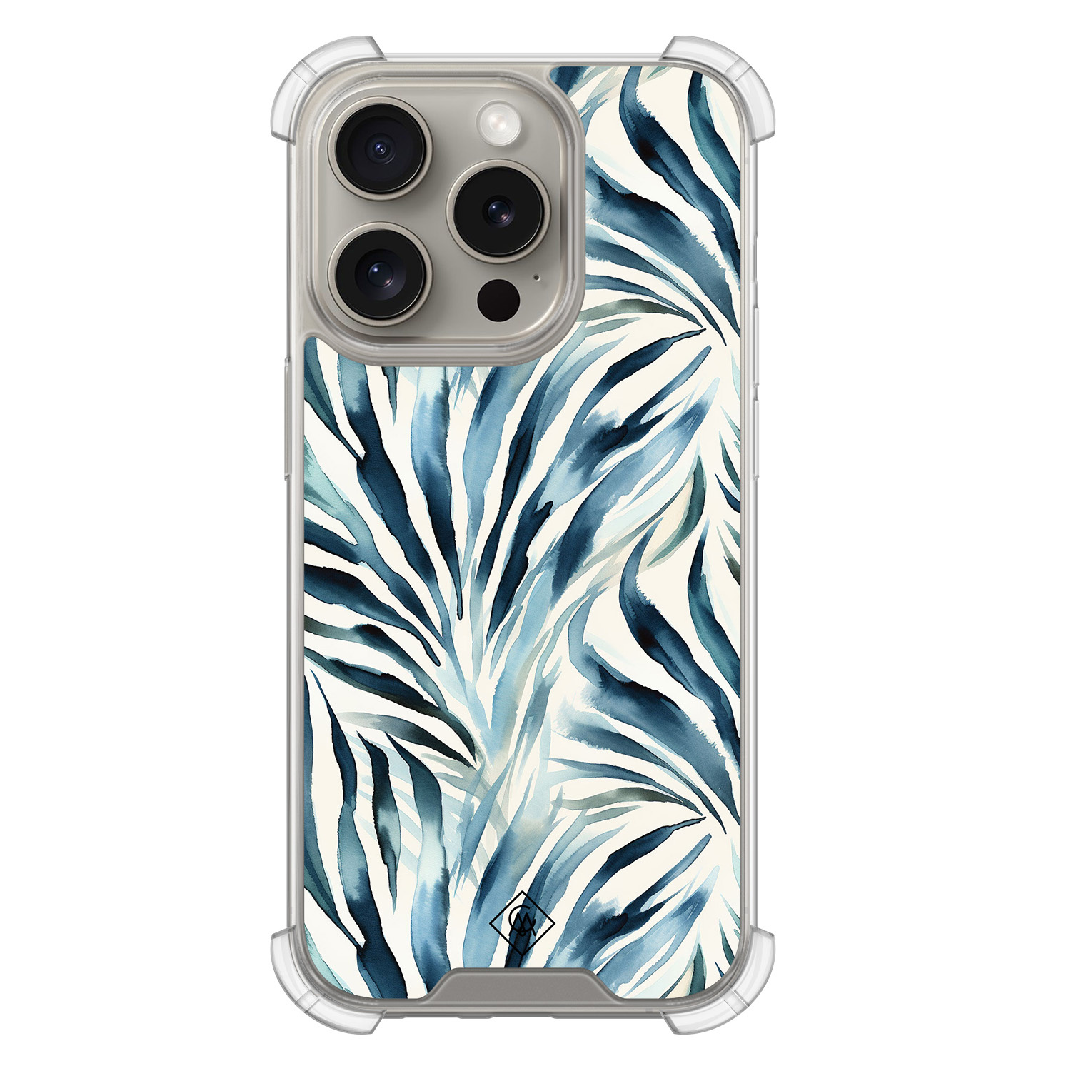 iPhone 15 Pro hoesje - Japandi waves - Casimoda® Shockproof case - Extra sterk - TPU/acryl - Blauw, Transparant