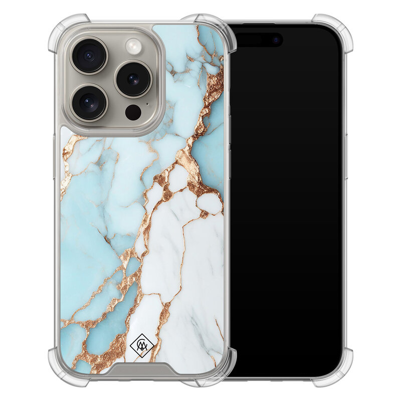 Casimoda iPhone 15 Pro shockproof hoesje - Marmer lichtblauw