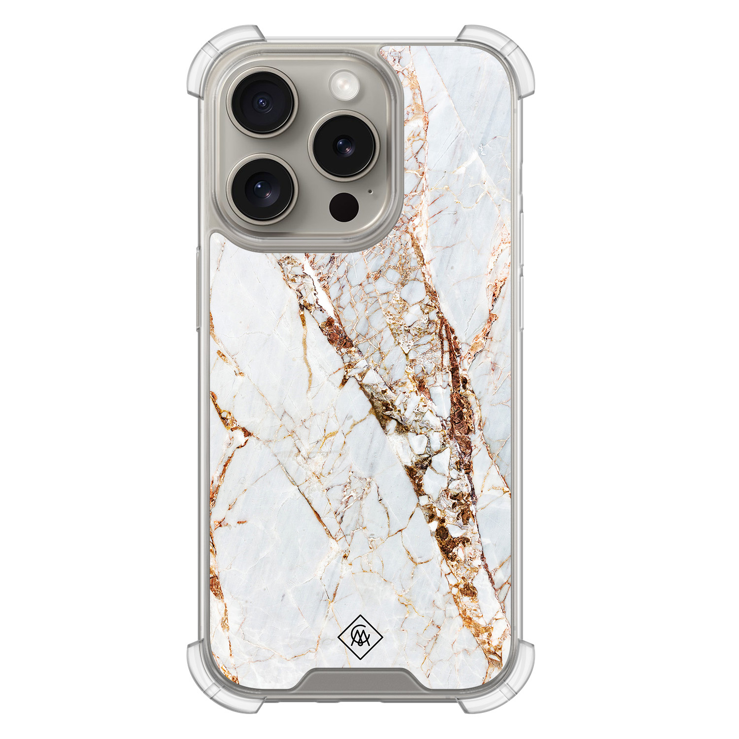 iPhone 15 Pro shockproof hoesje Marmer goud
