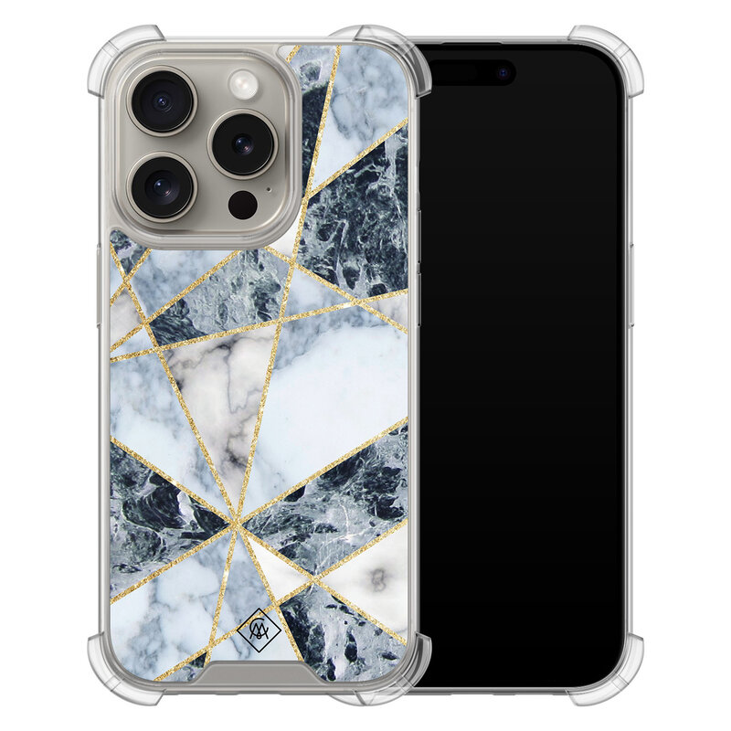 Casimoda iPhone 15 Pro shockproof hoesje - Marmer blauw