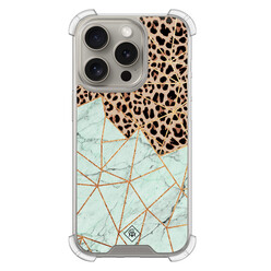 Casimoda iPhone 15 Pro shockproof hoesje - Luipaard marmer mint