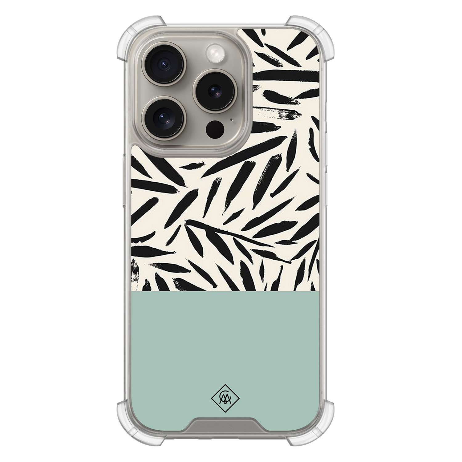 iPhone 15 Pro shockproof hoesje Abstract mint palms
