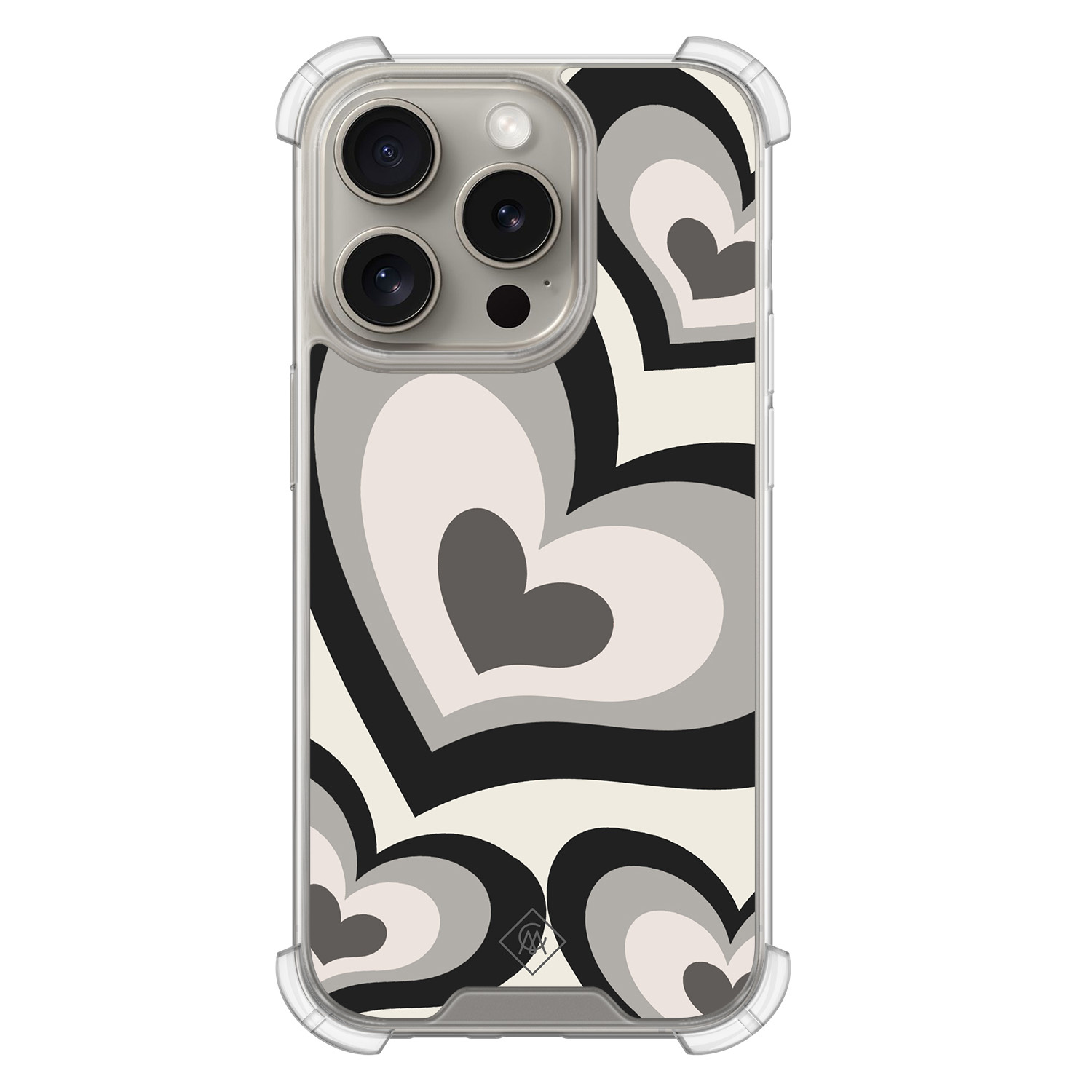 iPhone 15 Pro shockproof hoesje Hart swirl zwart