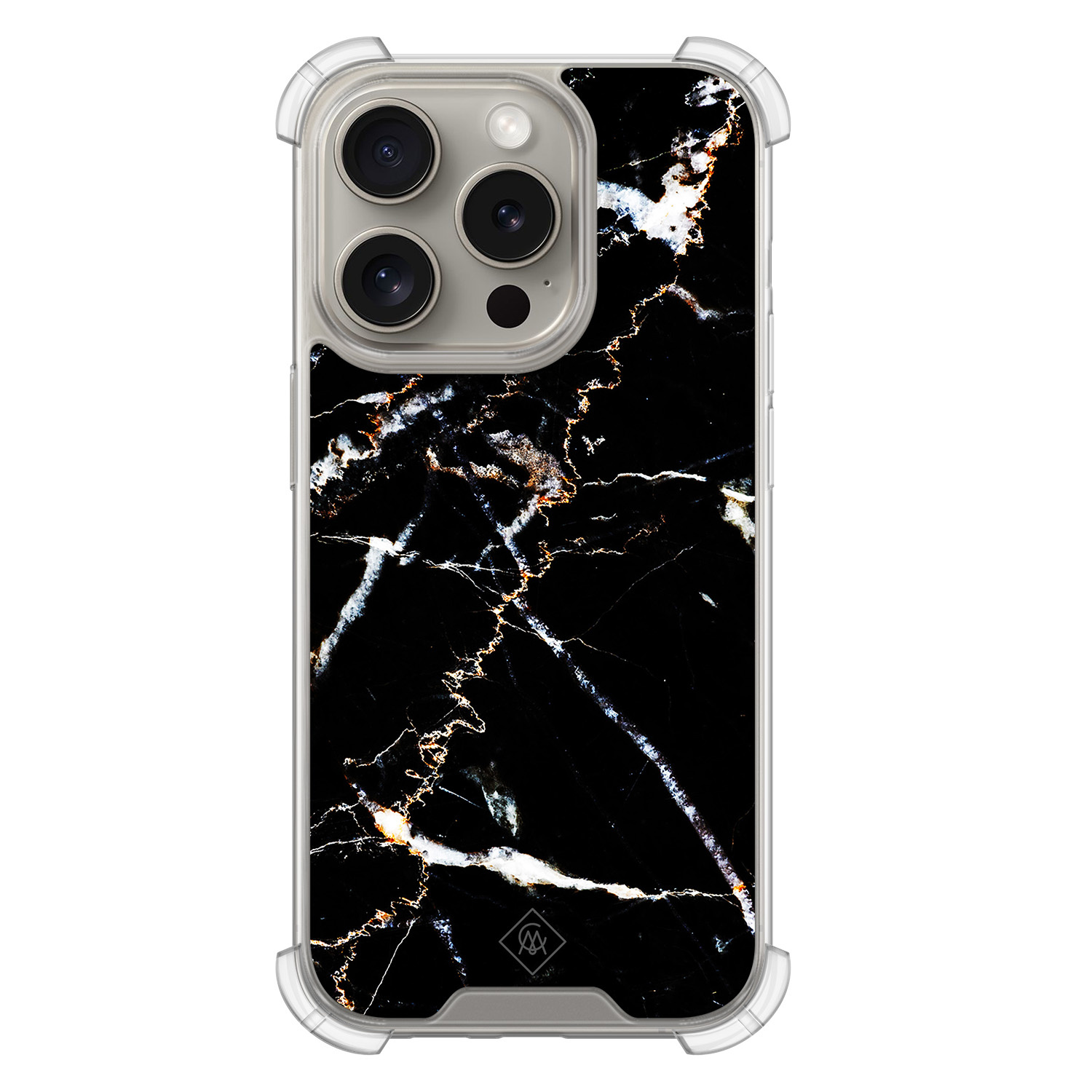 iPhone 15 Pro shockproof hoesje Marmer zwart