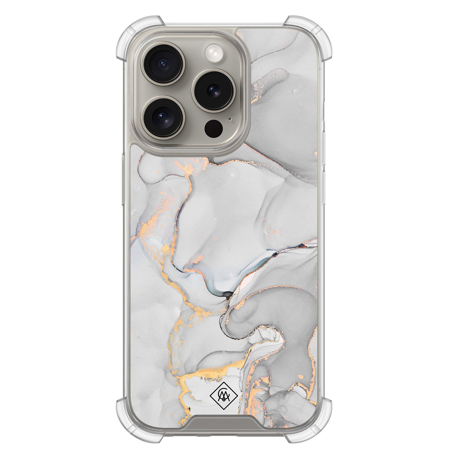 iPhone 15 Pro shockproof hoesje - Marmer grijs