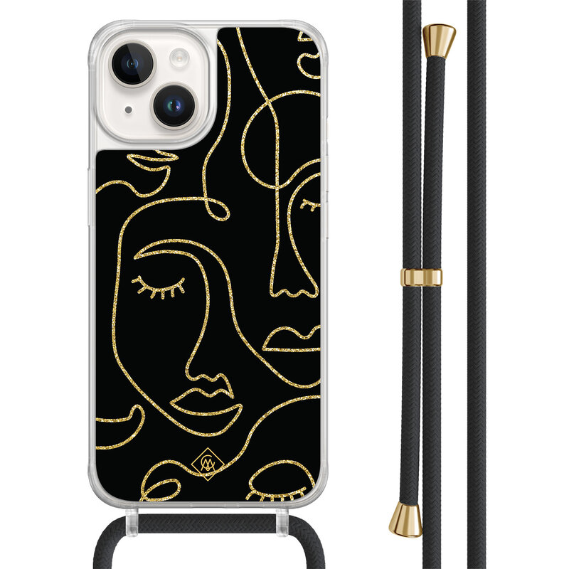 Casimoda iPhone 14 hoesje met zwart koord - Abstract faces