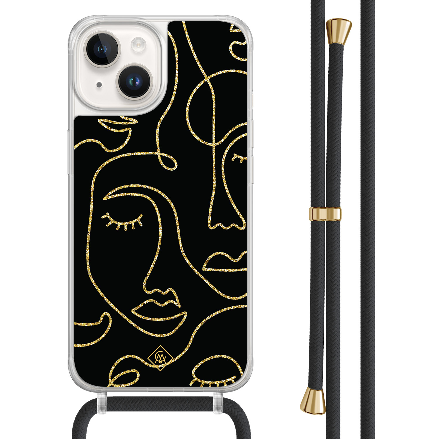 iPhone 14 hoesje met zwart koord - Abstract faces