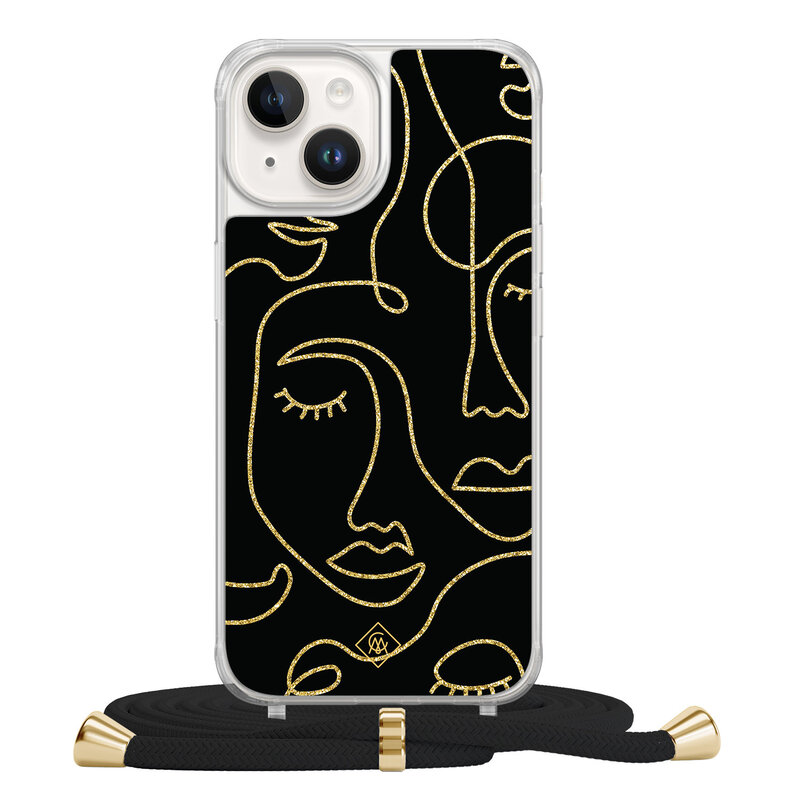 Casimoda iPhone 14 hoesje met zwart koord - Abstract faces