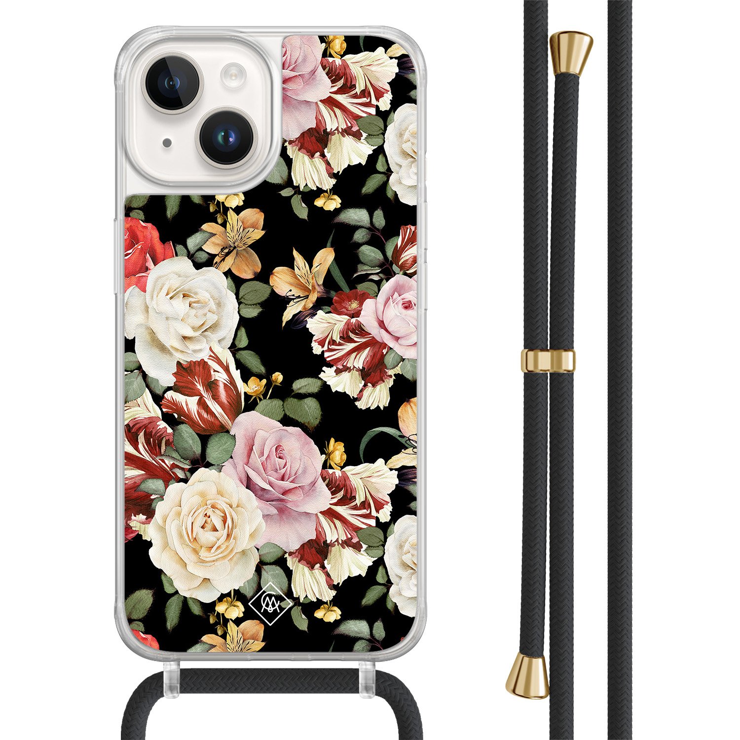 iPhone 14 hoesje met zwart koord - Flowerpower