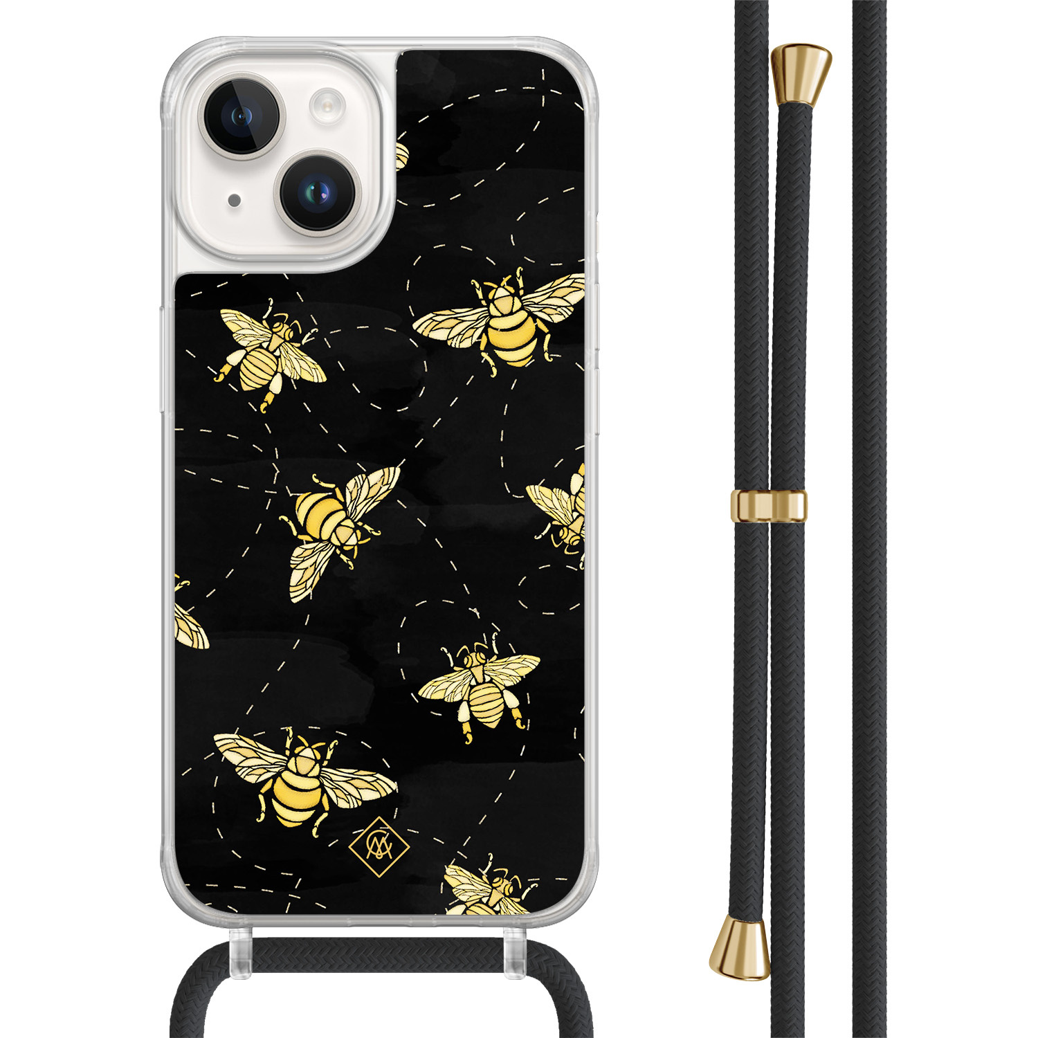 iPhone 14 hoesje met zwart koord - Bee happy