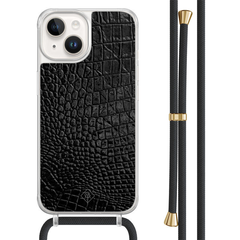 Casimoda iPhone 14 hoesje met zwart koord - Croco zwart