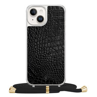 Casimoda iPhone 14 hoesje met zwart koord - Croco zwart