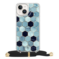 Casimoda iPhone 14 hoesje met zwart koord - Blue cubes