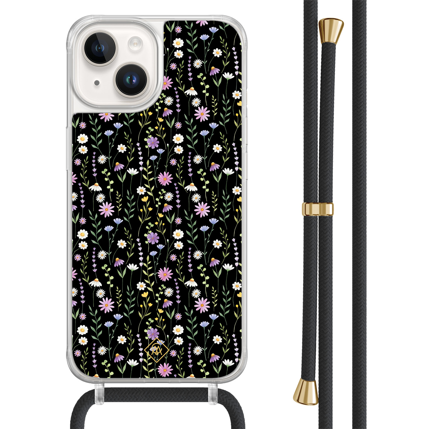 iPhone 14 hoesje met zwart koord - Flower fantasy