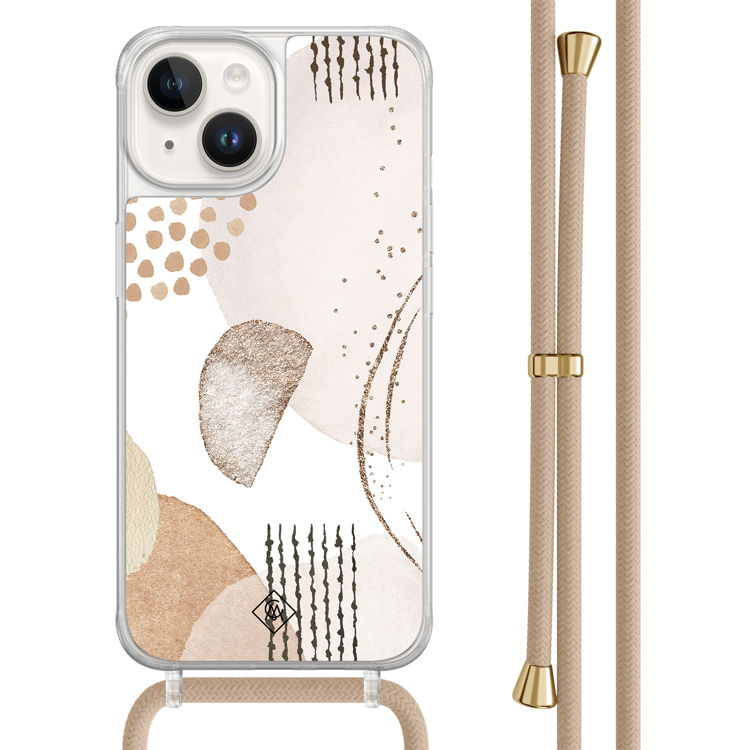 iPhone 14 hoesje met beige koord - Abstract shapes