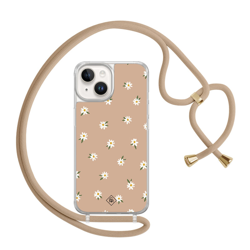 Casimoda iPhone 14 hoesje met beige koord - Sweet daisies