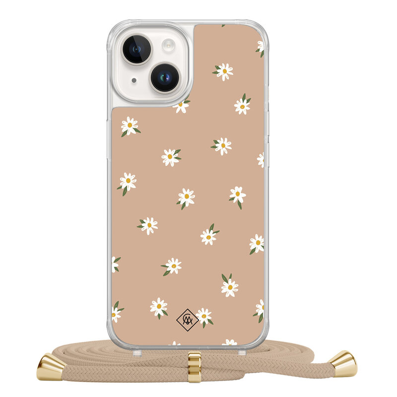 Casimoda iPhone 14 hoesje met beige koord - Sweet daisies