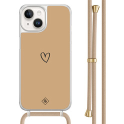 Casimoda iPhone 14 hoesje met beige koord - Hart bruin