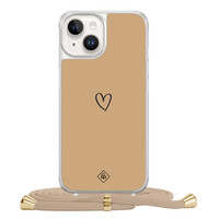 Casimoda iPhone 14 hoesje met beige koord - Hart bruin